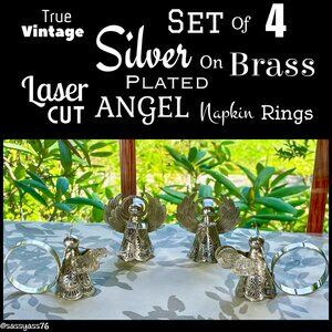 ▪️VTG▪️Set of 4 Silver Plated On Brass Laser Cut ANGEL Napkin Rings